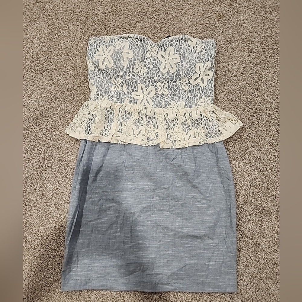 NWT Heart Soul Medium Light blue/white Floral Lace Strapless Mini Dress